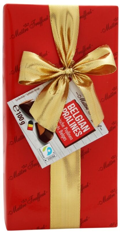 Assorted Belgian heart pralines red 100g