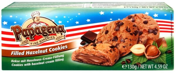 Choco chip cookies with hazelnut cream filling 130g