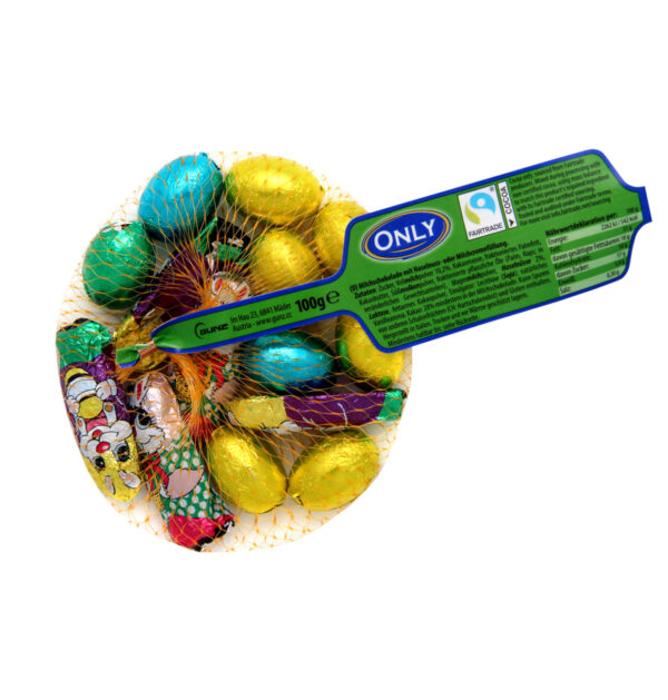 Milk chocolate eggs & bunnies with hazelnut- & milk cream 100g
