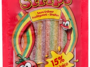 Strawberry flavoured candy with sour sugar coating 85g