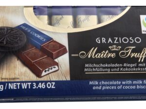 Grazioso milk chocolate with milk cream and cocoa biscuit pieces 98g