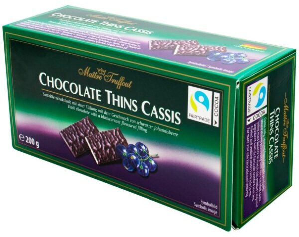 Chocolate Thins Cassis - dark chocolate bars blackcurrant 200g